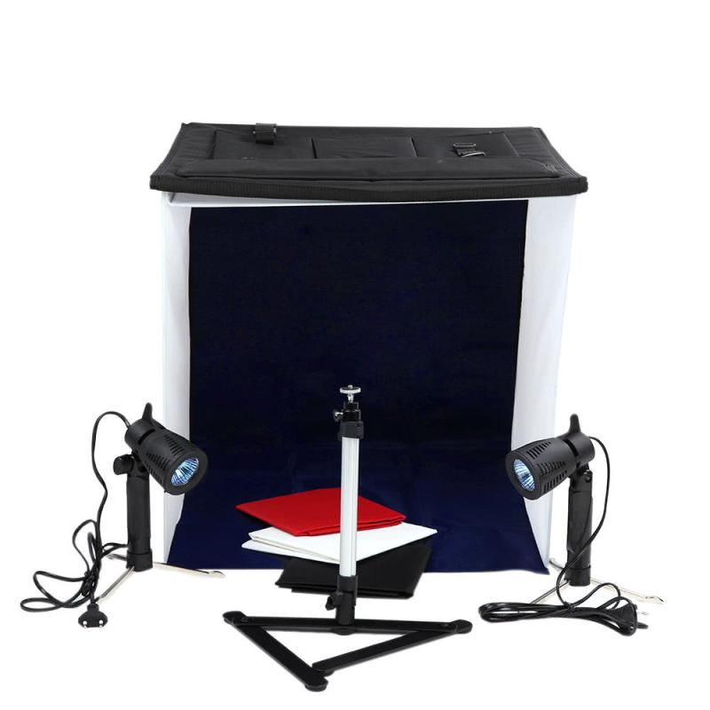 40cm / 16″ Photo Studio Square Light Tent Kit Folding Square Light Tent + 50W Halogen Lamps (EU Plug) + Rotatable Ball Head Copy Stand + 4 Colors Backdrops  |   Studio Shot Box Photography Studio Equipment Studio Shot Box