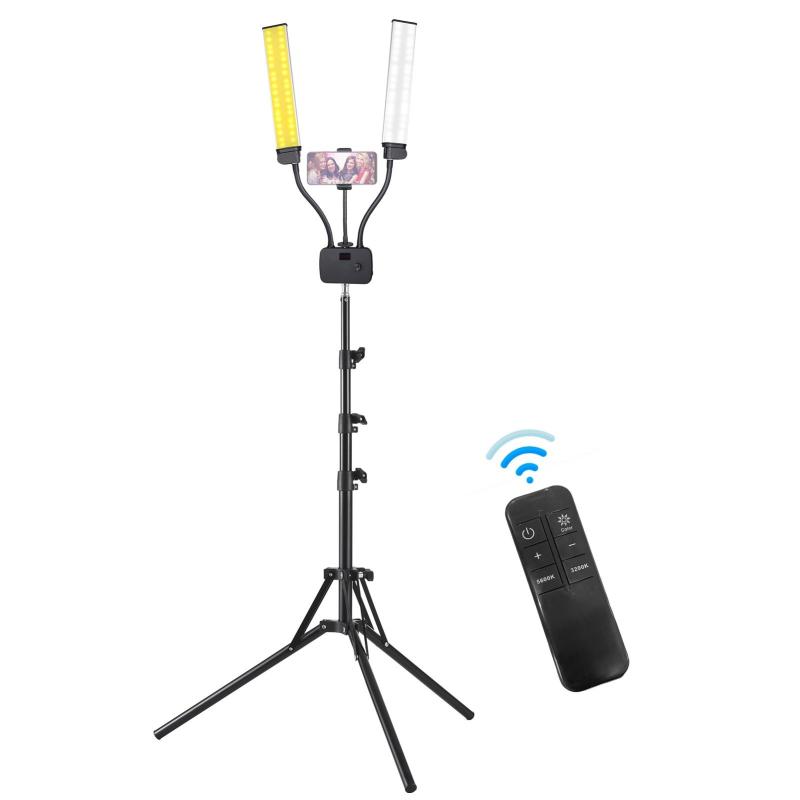 45W Dual-arm Fill Light Tri-color Beauty Light with Remote Control Tripod Stand Phone Clip  |   LED Photography Light Kit LED Photography Light Kit LED Photography Light Kit