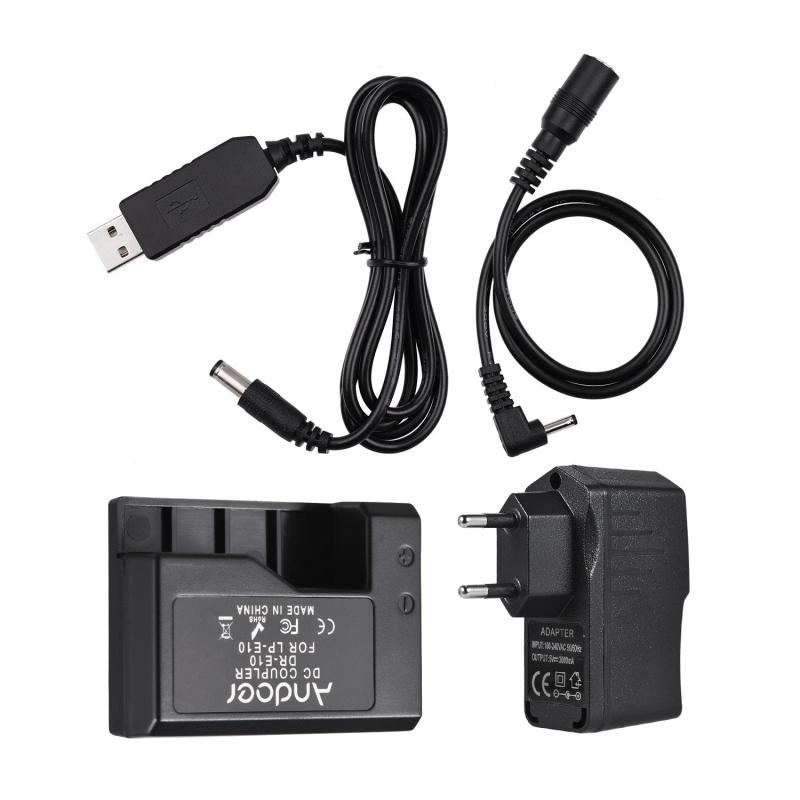 Andoer ACK-E10 5V USB Dummy Battery DC Coupler (Replacement for LP-E10) with Power Adapter  |   Battery Mount Adapter Battery & Charger Accessories Battery Mount Adapter