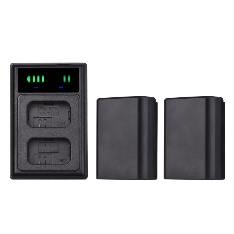 Andoer NP-FW50 USB Intelligent Charger & Battery Kit 1PCS Dual Channels Camera Battery Charger + 2PCS 7.4V 1500mAh NP-FW50 Rechargeable Batteries USB C + Micro USB Port LED Display Screen Replacement for Sony A6000 A6500 A6300 A7 A7II A7RII A7SII A7S A7S2 A7R A7R2 A5100 RX10  |   Camera Battery & Charger Battery & Charger Accessories Camera Battery & Charger