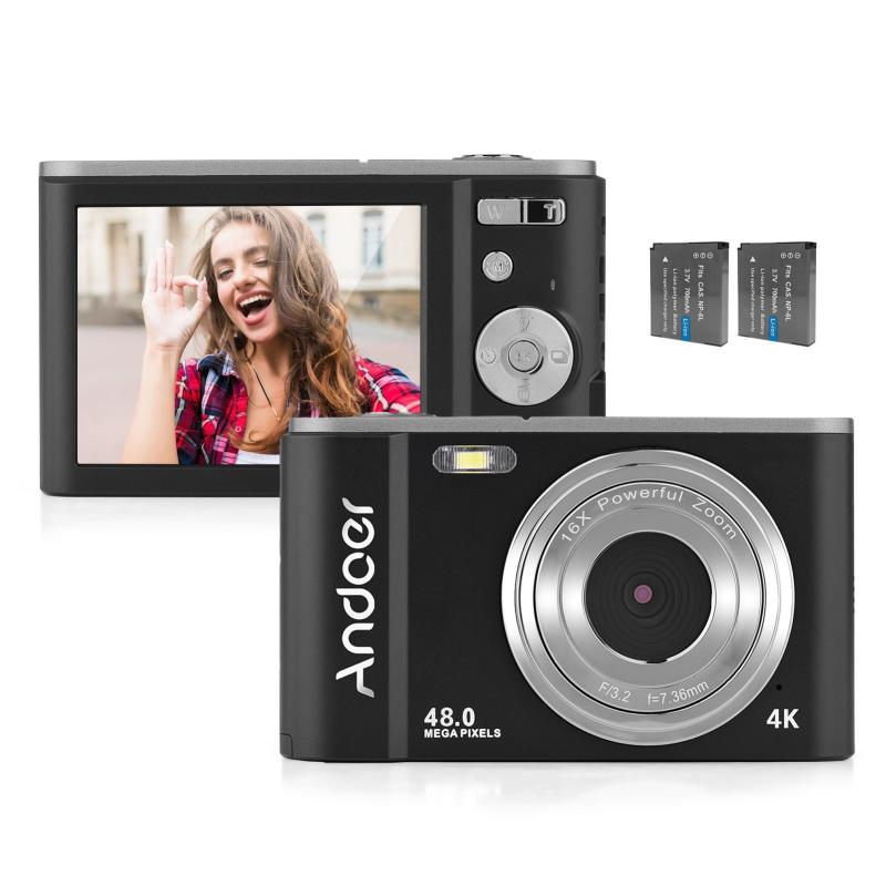 Andoer Portable Digital Camera 48MP 2.7K 2.88-inch IPS Screen 16X Zoom Auto Focus Self-Timer 128GB Extended Memory Face Detection Anti-shaking with 2pcs Batteries Hand Strap Carry Pouch  |   Digital Camera Cameras & Camcorders Digital Camera