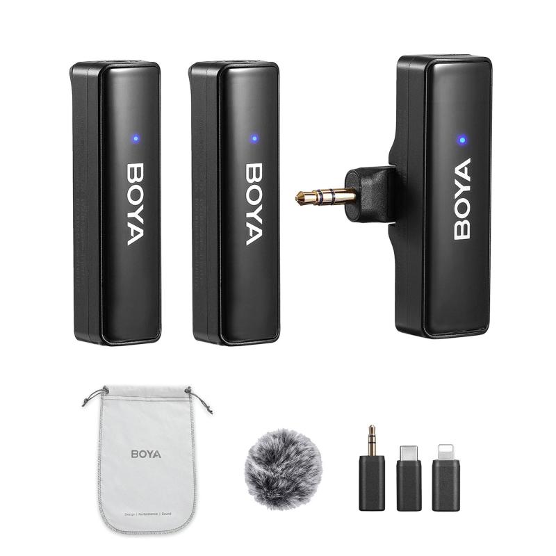 BOYA BOYALINK A2 2.4GHz Wireless Lavalier Microphone System Clip-on Microphone 100m Transmission Range Noise Reduction Auto Sync with Receiver + 2pcs Transmitter + 3pcs Adapters  |   Video Microphone Video Film Making Equipment Video Microphone