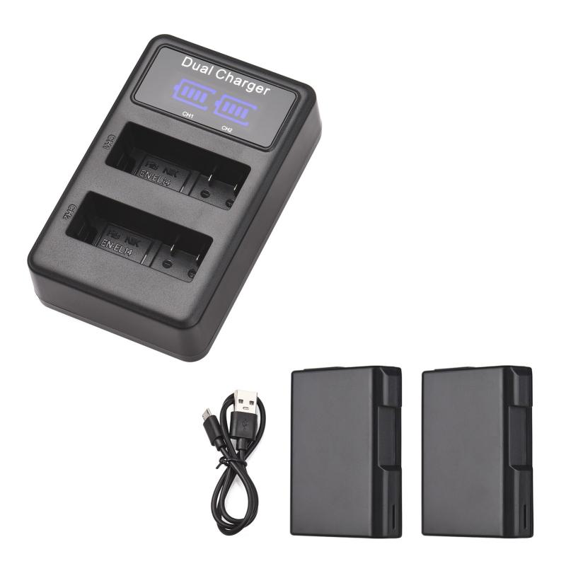 EN-EL14 Battery & Charger Kit 2pcs 7.4V 1500mAh Battery + 1pc LED2-EL14 Dual Channel Camera Battery Charger USB Port LED Screen Display Replacement for Nikon D3100 D3200 D3300 D3400 D3500 D5100 D5200 D5300 D5500 D5600 Coolpix P7000 P7100 P7700 P7800 Cameras  |   Camera Battery & Charger Battery & Charger Accessories Camera Battery & Charger