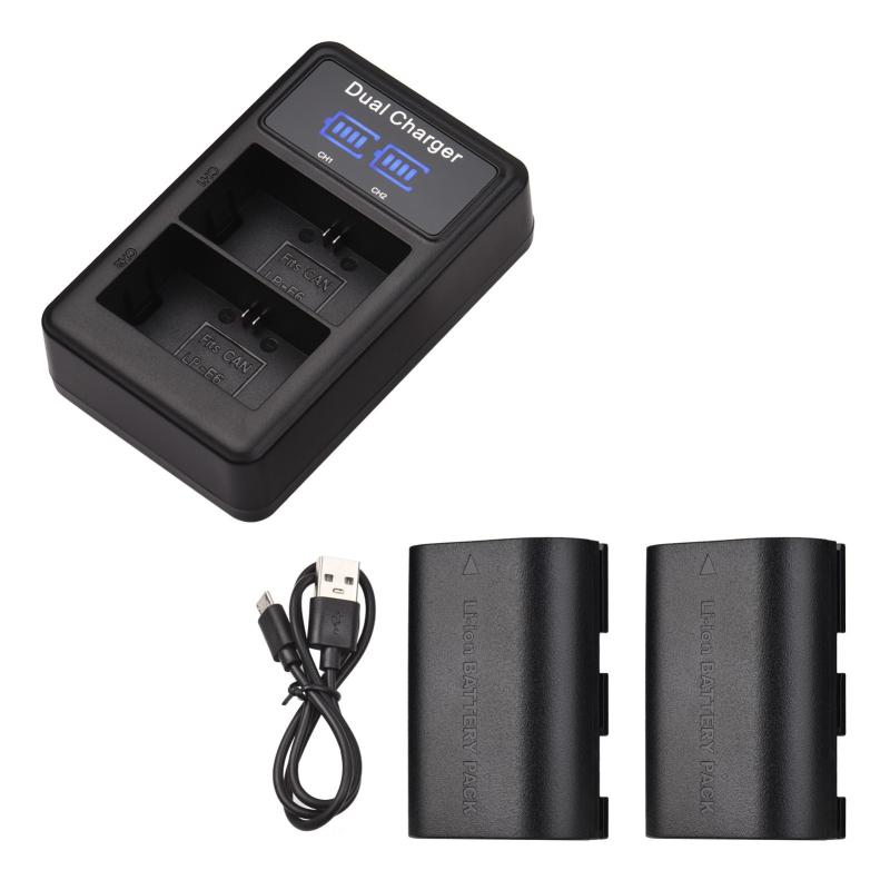 LP-E6/ E6N Battery & Charger Kit 2pcs 7.4V 2650mAh Battery + 1pc LED2-LPE6 Dual Channel Camera Battery Charger USB Port LCD Screen Display Replacement for Canon EOS 5D Mark II/III/IV 6D 7D 60D 70D 80D  |   Camera Battery & Charger Battery & Charger Accessories Camera Battery & Charger