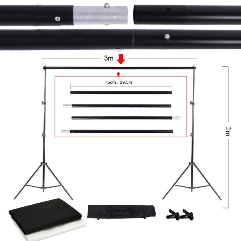 Photo Studio Kit Set Backdrop Stand with Storage Bag Black White Nonwoven Backdrops and Mini Clips  |   Professional Studio Kit Photography Studio Equipment Professional Studio Kit