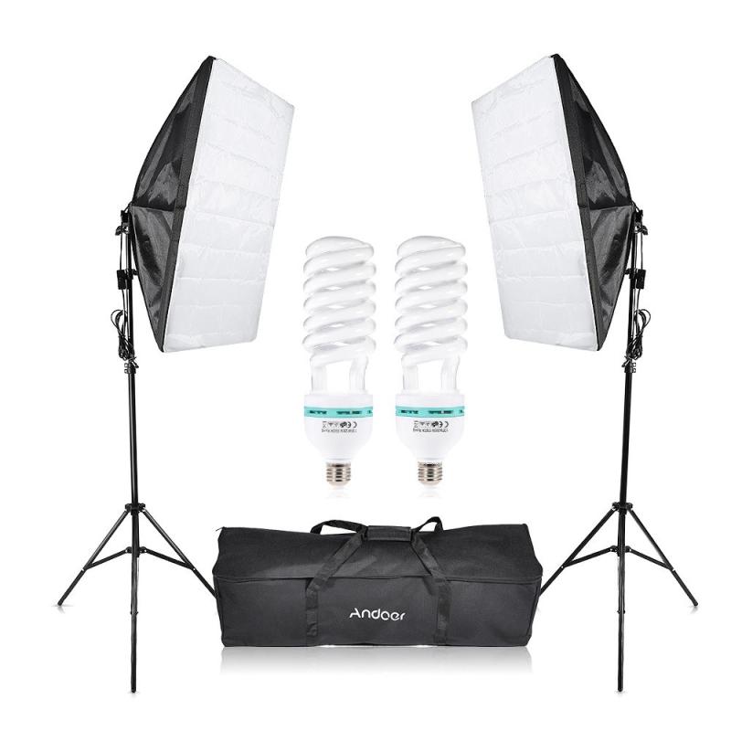 Andoer Photography Studio Cube Umbrella Softbox Light Lighting Tent Kit Photo Video Equipment 2 * 135W Bulb 2 * Tripod Stand 2 * Softbox 1 * Carrying Bag for Portrait Product UK Plug 220V  |   Professional Studio Kit Photography Studio Equipment Professional Studio Kit